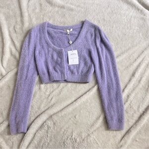 Wayf Lilac Fuzzy Cardigan